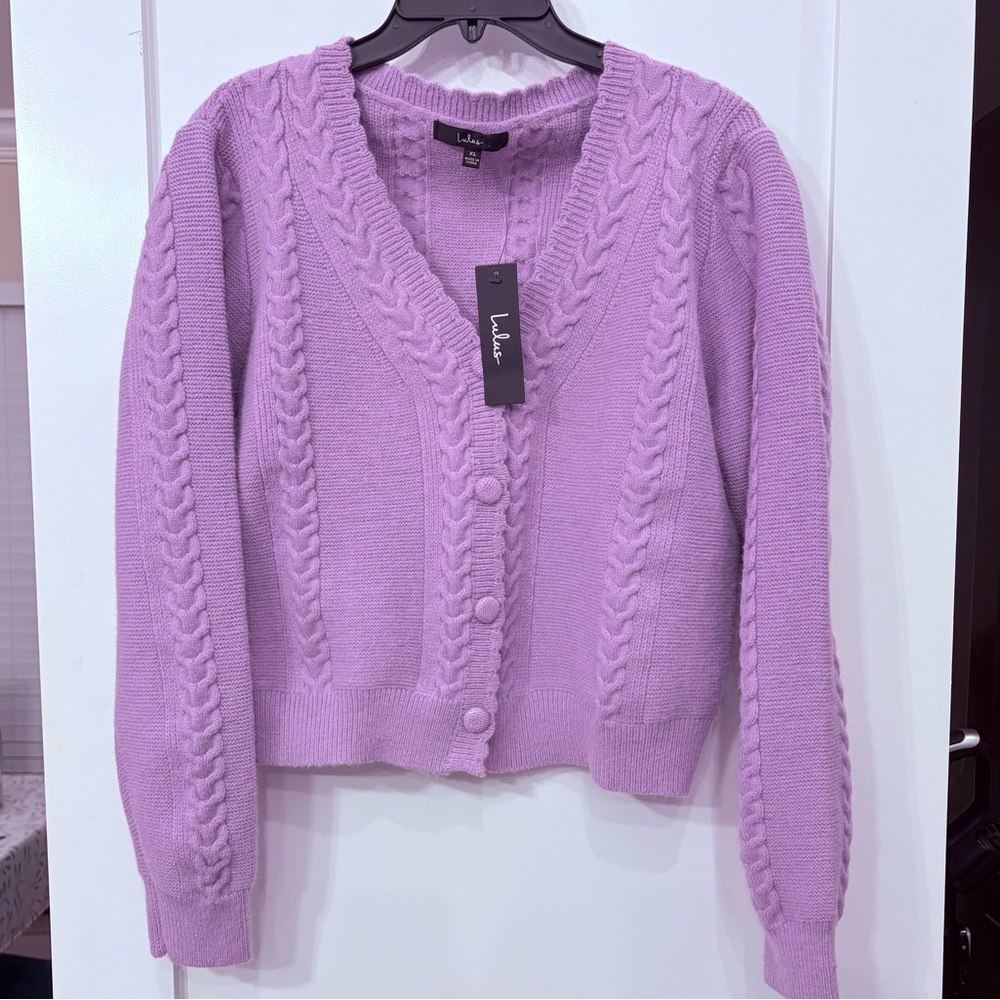 Lulus Perfect Option Lavender Cable Knit Button-Up Cardigan SIZE XL NWT soft